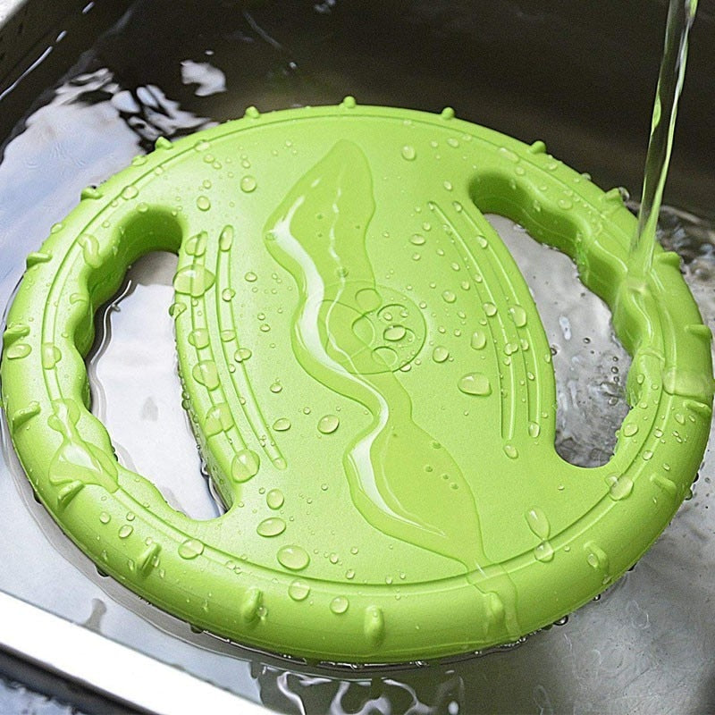 green floating frisbee with handles